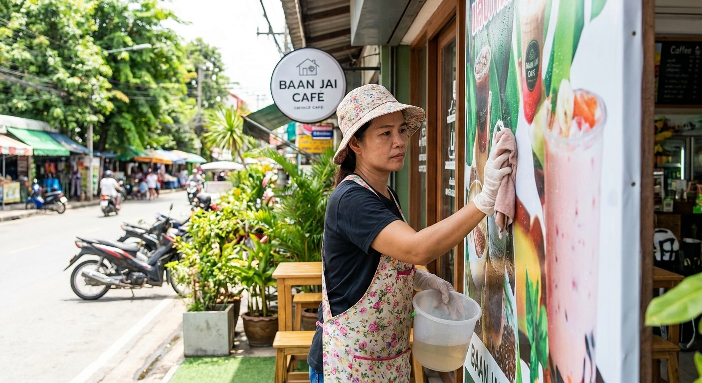 วิธีดูแลป้ายไวนิลหน้าร้านให้อายุยืน สีสดทนแดดทนฝน - outdoor-vinyl-banner-maintenance