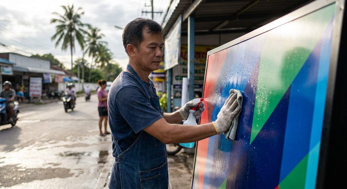 วิธีดูแลป้ายไวนิลหน้าร้านให้สีสดสู้แดดสู้ฝน ไม่ซีดจาง - outdoor-vinyl-banner-maintenance