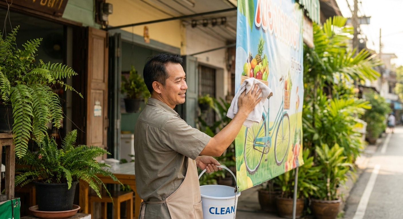 วิธีดูแลป้ายไวนิลกลางแจ้งให้สีสดทนนาน ไม่ซีดจางไว - outdoor-vinyl-signage-maintenance