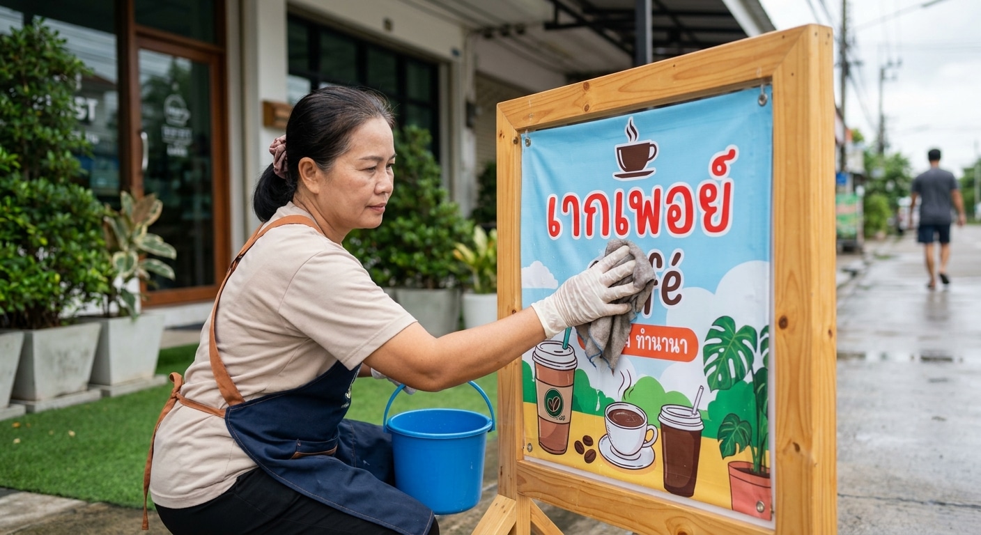 วิธีดูแลป้ายไวนิลและสติ๊กเกอร์หน้าร้านให้สีสด ทนแดดทนฝน - outdoor-vinyl-sticker-maintenance-tips