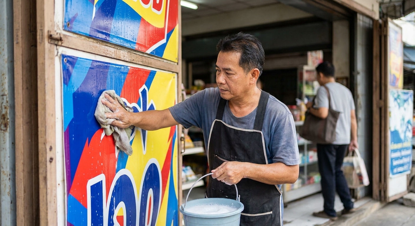 วิธีดูแลป้ายไวนิลและสติ๊กเกอร์หน้าร้านให้สีสดทนแดดทนฝน - outdoor-vinyl-sticker-maintenance