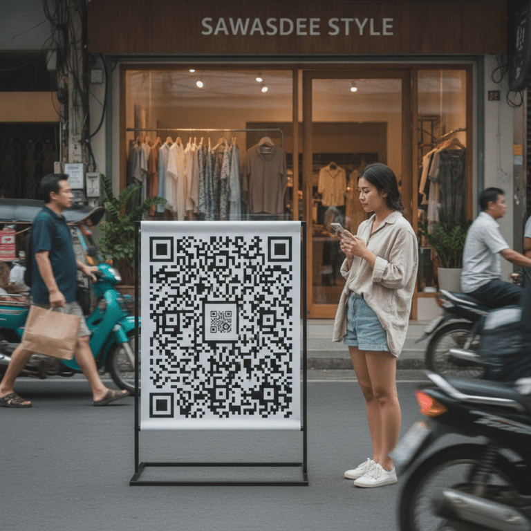 ป้ายโฆษณาติด QR Code กลยุทธ์ O2O ดึงลูกค้าหน้าร้านฉบับ SME