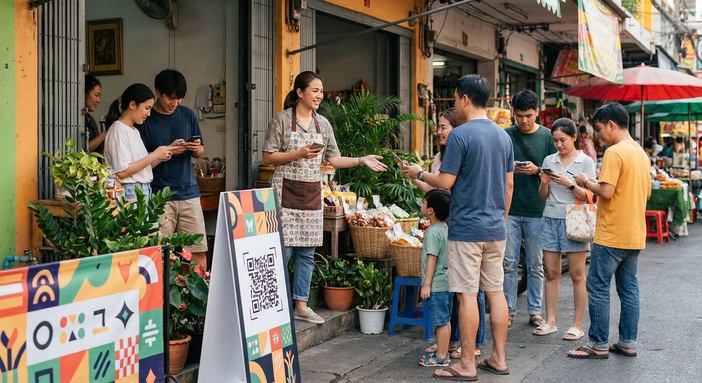เทคนิคใช้ป้ายหน้าร้าน-สติ๊กเกอร์ QR Code ดันยอดขายออนไลน์ - qr-code-sticker-signage-marketing