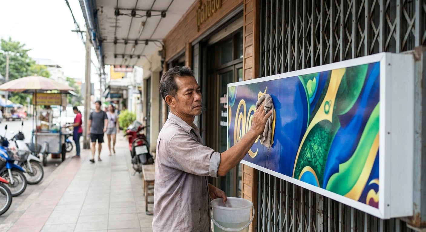 วิธีดูแลป้ายโฆษณาและสติ๊กเกอร์ให้สีสด ทนแดดได้นาน - signage-sticker-maintenance-tips