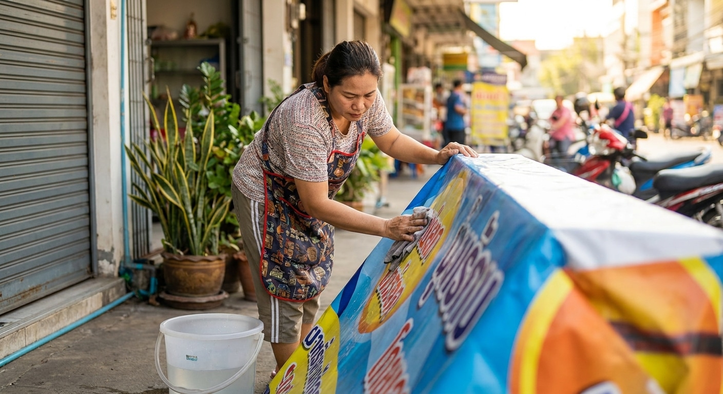 5 วิธีดูแลป้ายไวนิลหน้าร้านให้สีสด ทนแดดทนฝน - vinyl-banner-maintenance-tips