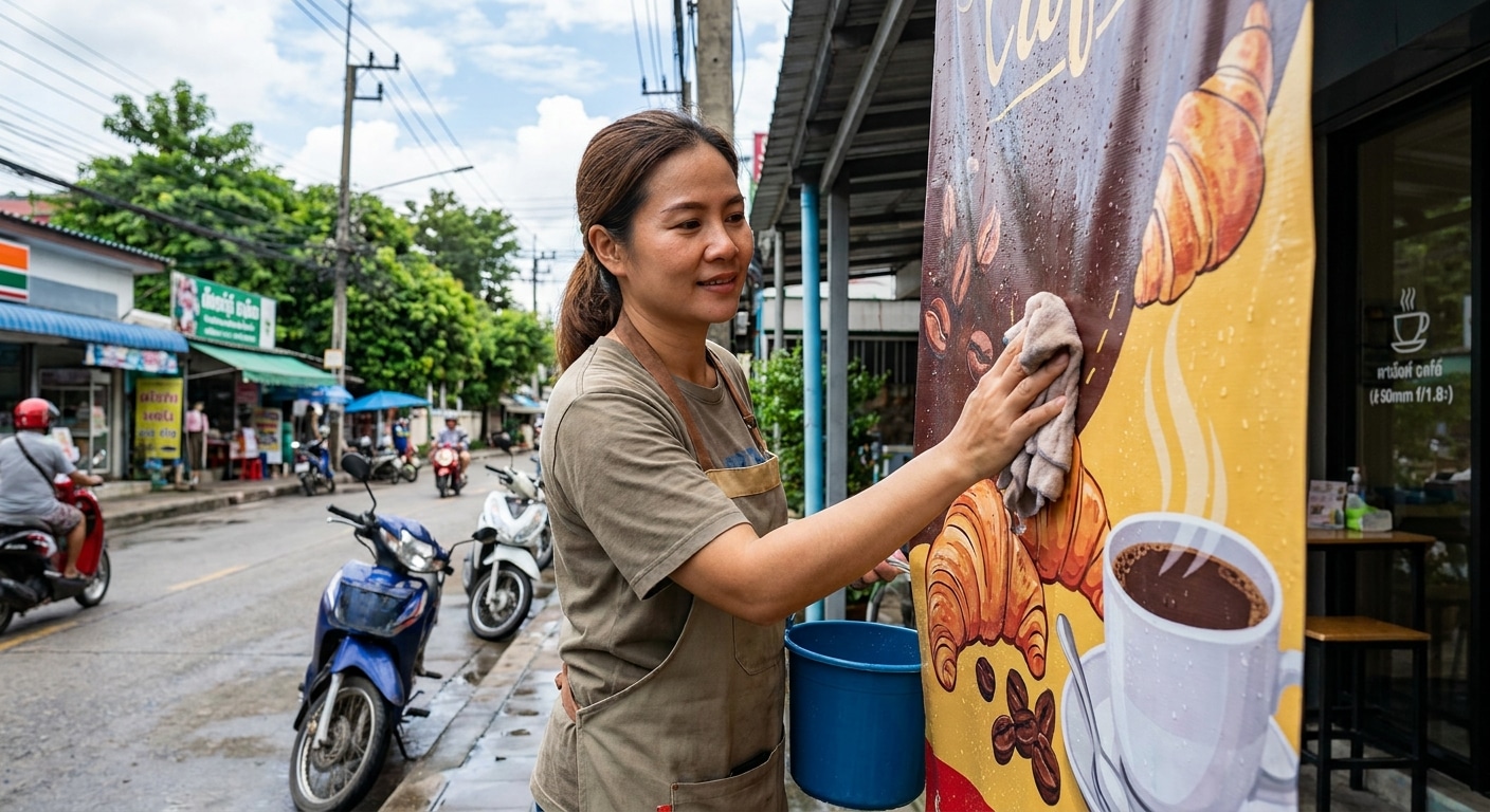 วิธีดูแลป้ายไวนิลให้สีสดทนแดดทนฝน ยืดอายุใช้งาน - vinyl-banner-maintenance-tips