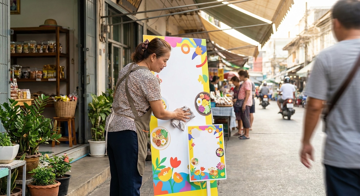 วิธีดูแลป้ายไวนิลและสแตนดี้หน้าร้าน ให้สีสด ไม่ซีดไว - vinyl-standee-maintenance-tips