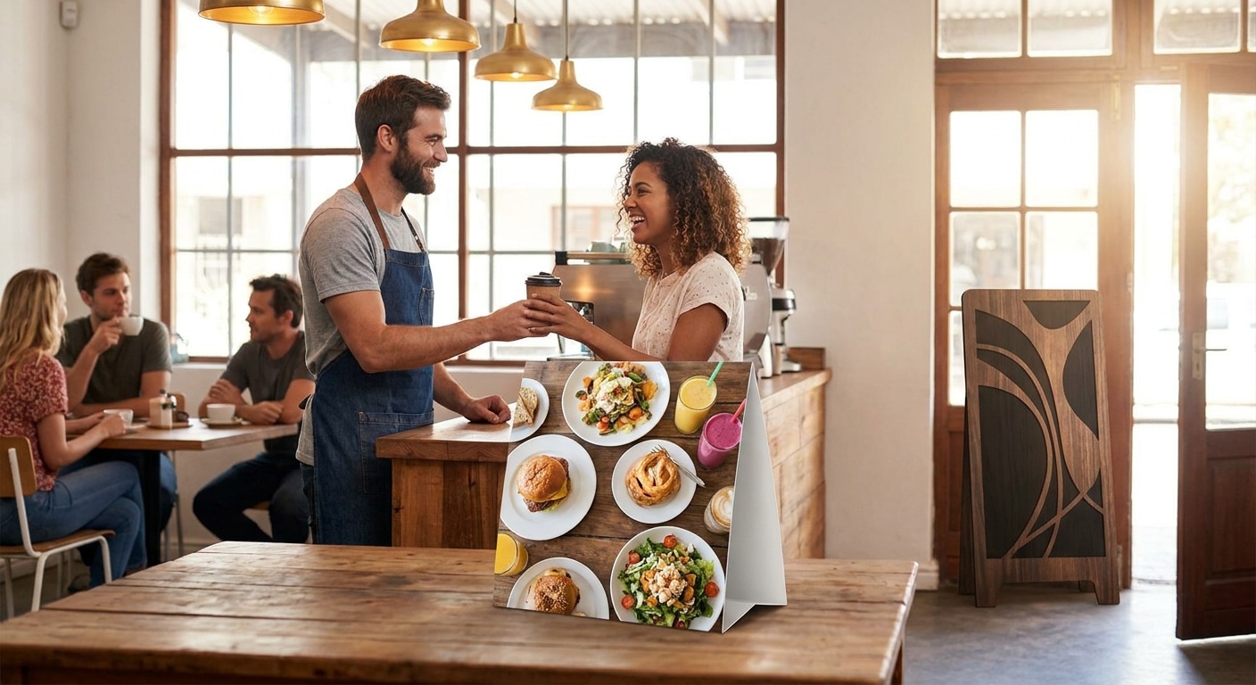 กลยุทธ์ทำป้ายเมนูและสแตนดี้ เพิ่มยอดขายให้ร้านอาหารคาเฟ่ - cafe-menu-standee-marketing-tips