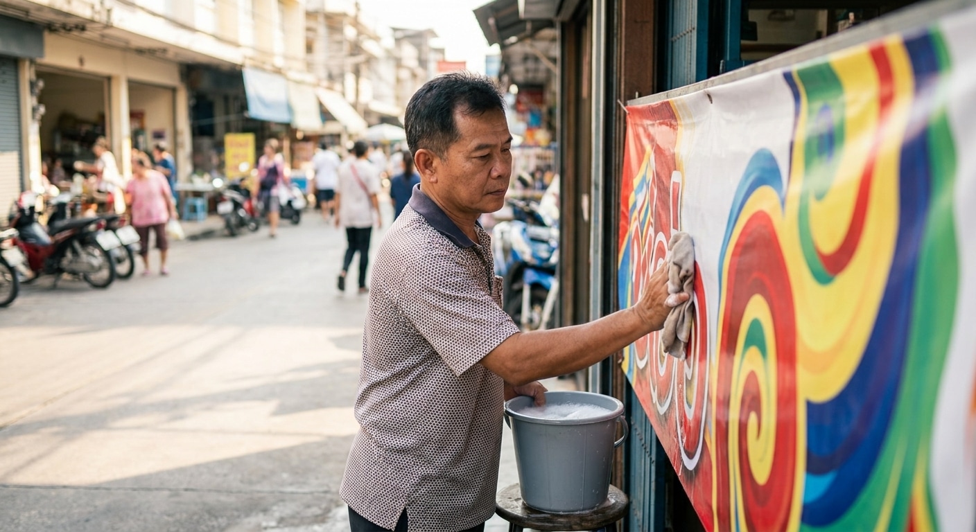 วิธีดูแลป้ายไวนิลกลางแจ้งให้สีสด ทนแดดทนฝน ยืดอายุใช้งาน - care-outdoor-vinyl-sign