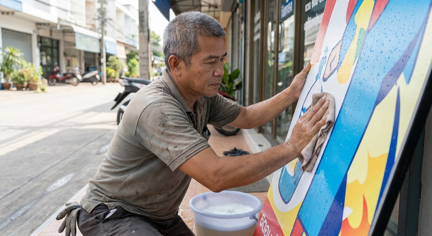 เคล็ดลับดูแลป้ายไวนิลและป้ายหน้าร้านให้สีสด ทนแดดทนฝน - how-to-maintain-outdoor-signage