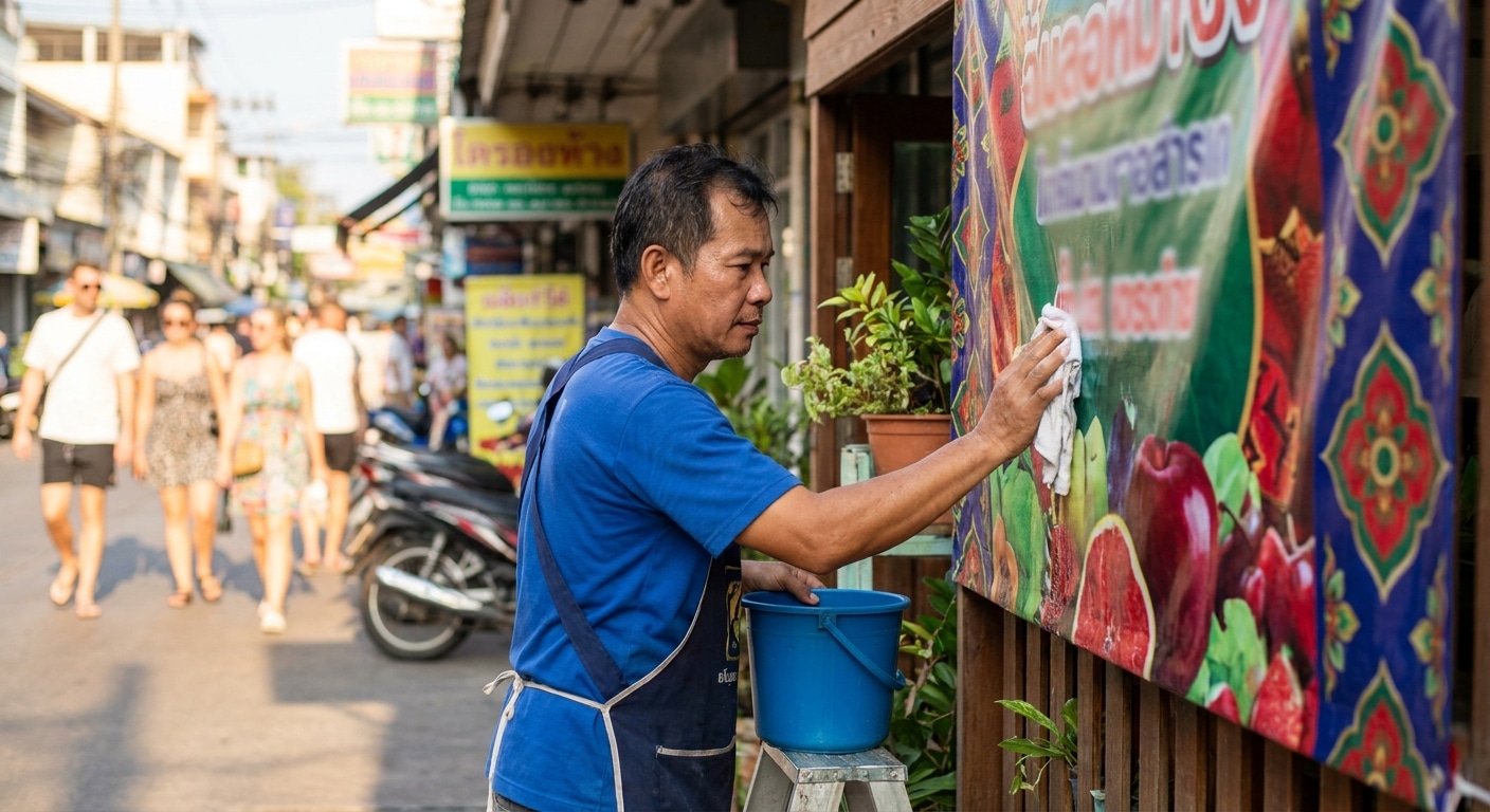 วิธีดูแลป้ายโฆษณาและสติ๊กเกอร์หน้าร้านให้ทนแดด สีไม่ซีด - maintain-outdoor-signage-stickers