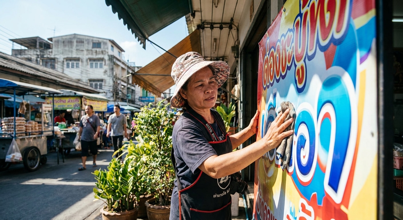 วิธีดูแลป้ายไวนิลหน้าร้านให้สีสดทนนาน สู้แดดเมืองไทย - maintain-vinyl-banner-outdoor