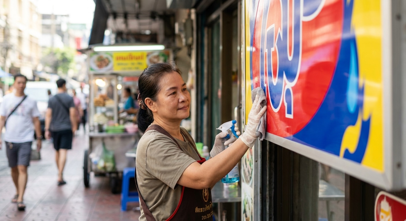 ทริคดูแลป้ายไวนิลและสติ๊กเกอร์หน้าร้านให้สีสด ทนแดดทนฝน - maintain-vinyl-storefront-signs