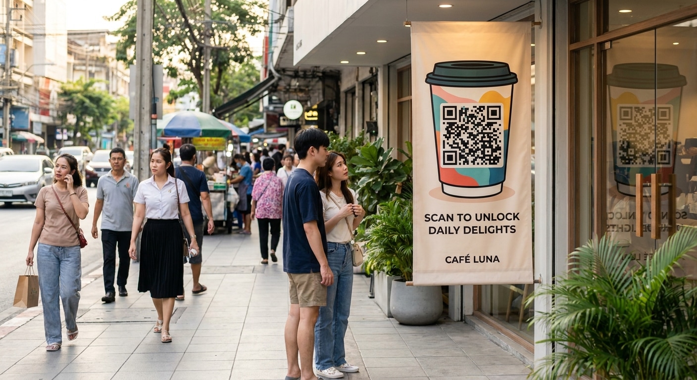 กลยุทธ์ O2O ดึงคนเข้าร้านด้วยป้ายโฆษณาและสติ๊กเกอร์ - offline-to-online-print-marketing