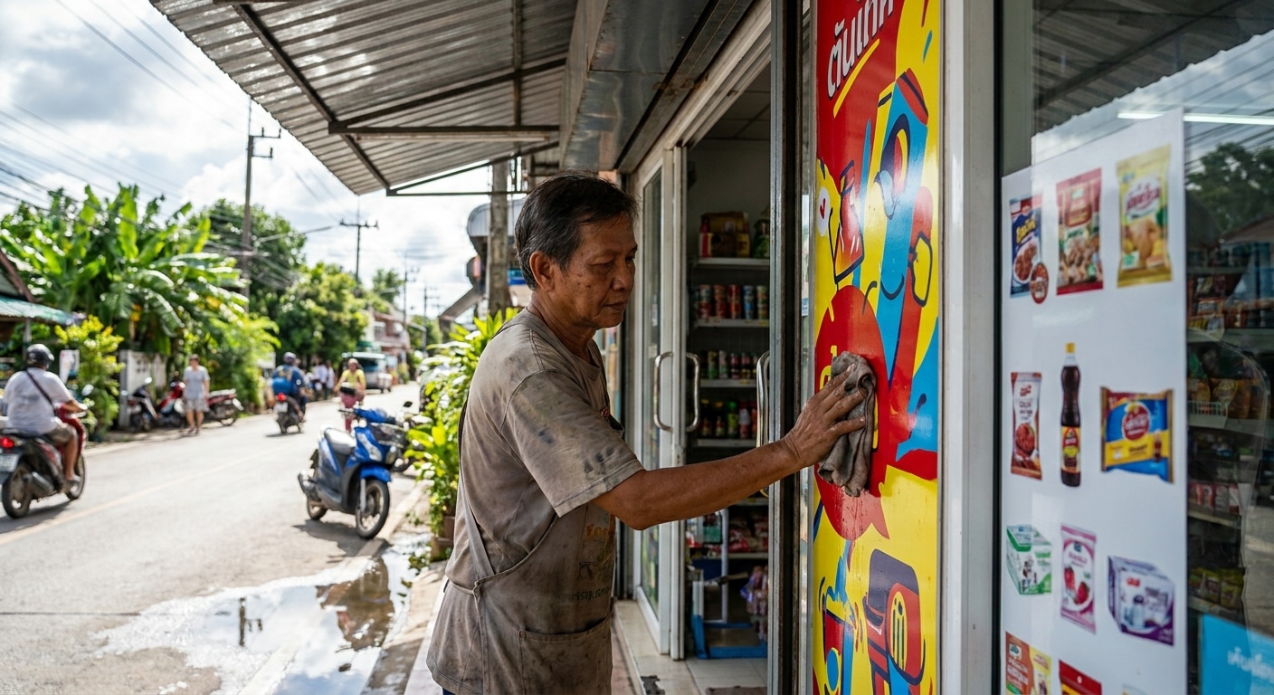 วิธีดูแลป้ายและสติ๊กเกอร์หน้าร้านให้สีสด ทนแดดทนฝน - outdoor-sign-sticker-maintenance