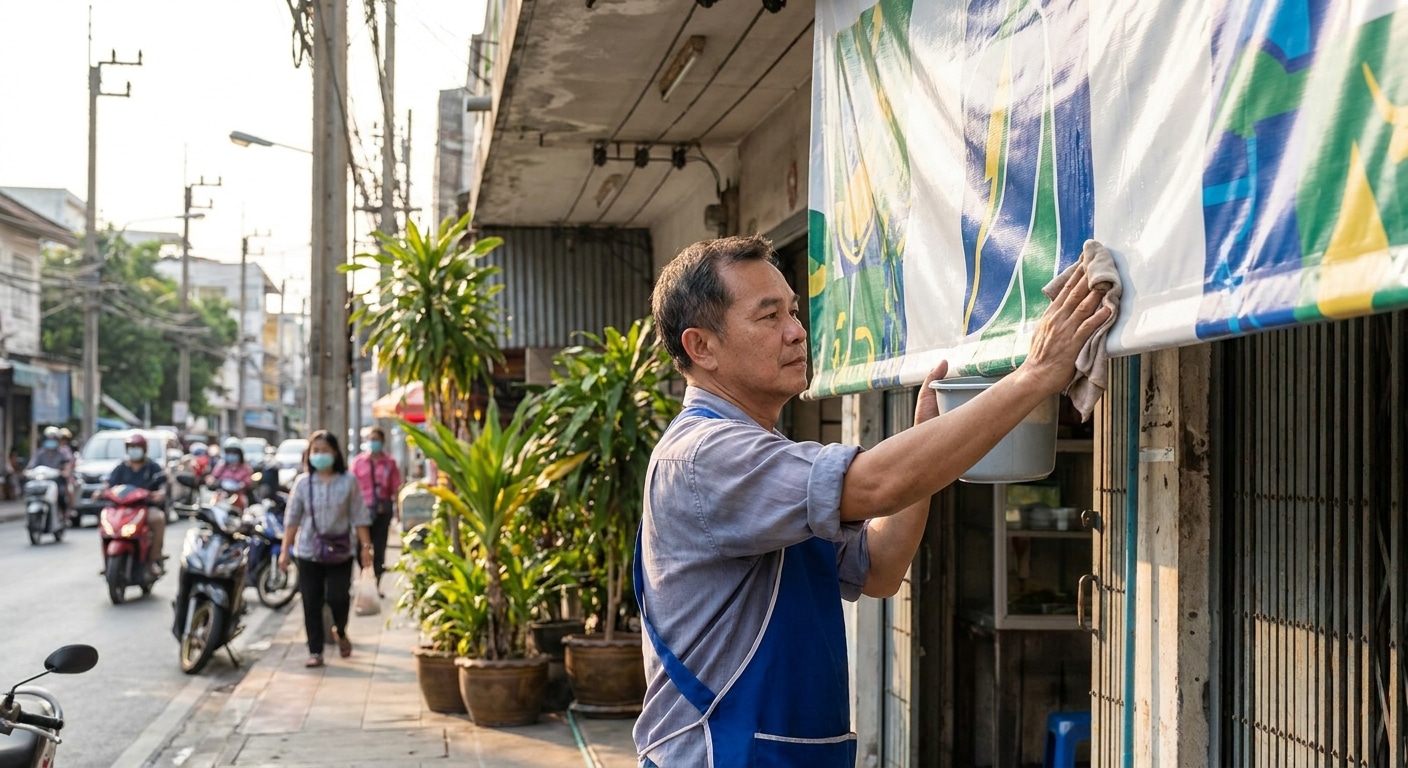 วิธีดูแลป้ายไวนิลหน้าร้านให้สีสด ทนแดด ไม่ขาดง่าย - outdoor-vinyl-banner-maintenance