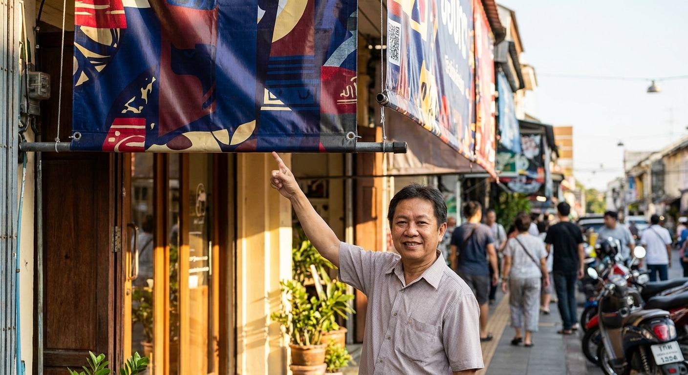 ป้ายไวนิลหน้าร้าน ทนแดดทนฝน เลือกความหนากี่แกรมถึงคุ้ม? - outdoor-vinyl-banner-thickness-guide