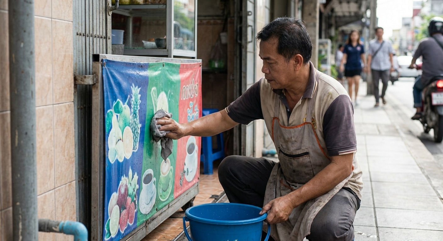 วิธีดูแลป้ายไวนิลหน้าร้านให้สีสดทนแดด ยืดอายุใช้งาน - outdoor-vinyl-sign-maintenance