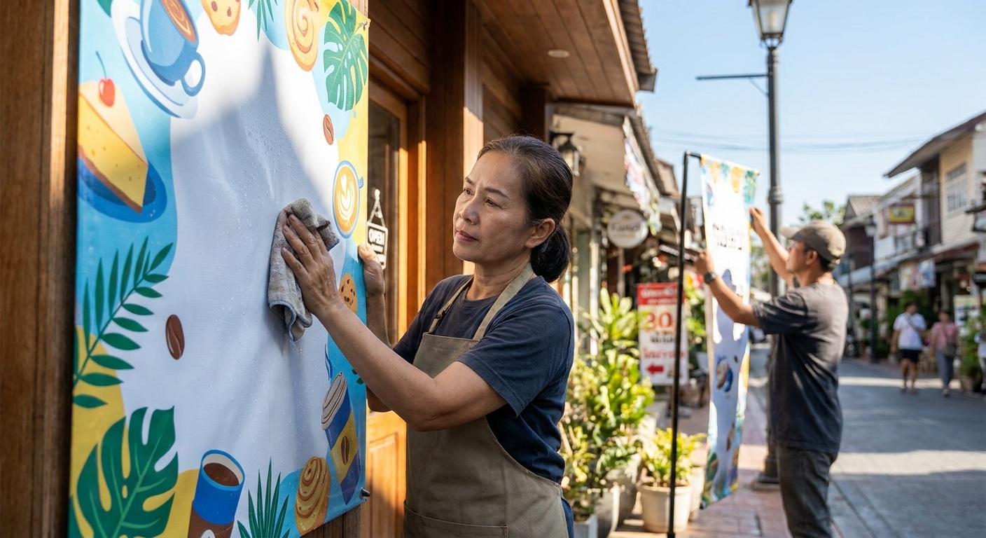 3 ทริคดูแลป้ายไวนิลหน้าร้านให้สีสด ทนแดด ใช้นานคุ้มค่า - outdoor-vinyl-sign-maintenance