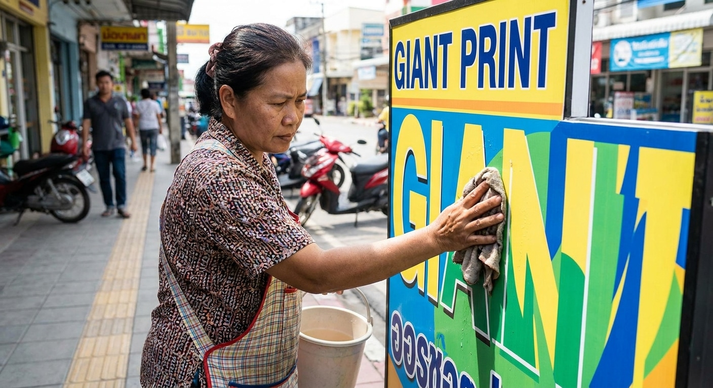 4 วิธีดูแลป้ายไวนิลและป้ายหน้าร้านให้สีสด ทนแดดทนฝน - outdoor-vinyl-signage-maintenance