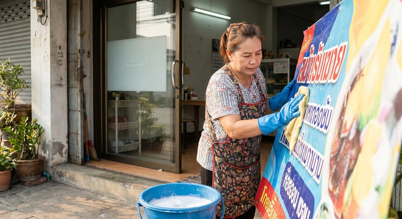 วิธีดูแลป้ายไวนิลและสติ๊กเกอร์หน้าร้านให้สีสดทนนาน - outdoor-vinyl-sticker-maintenance