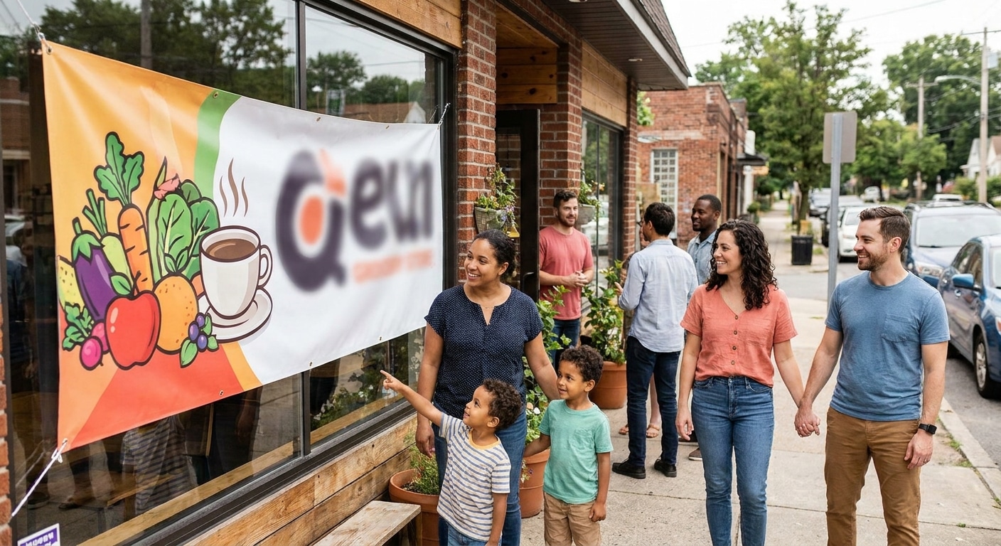 จัดองค์ประกอบป้ายไวนิลหน้าร้านอย่างไร ให้ลูกค้าสะดุดตา? - storefront-vinyl-signage-tips