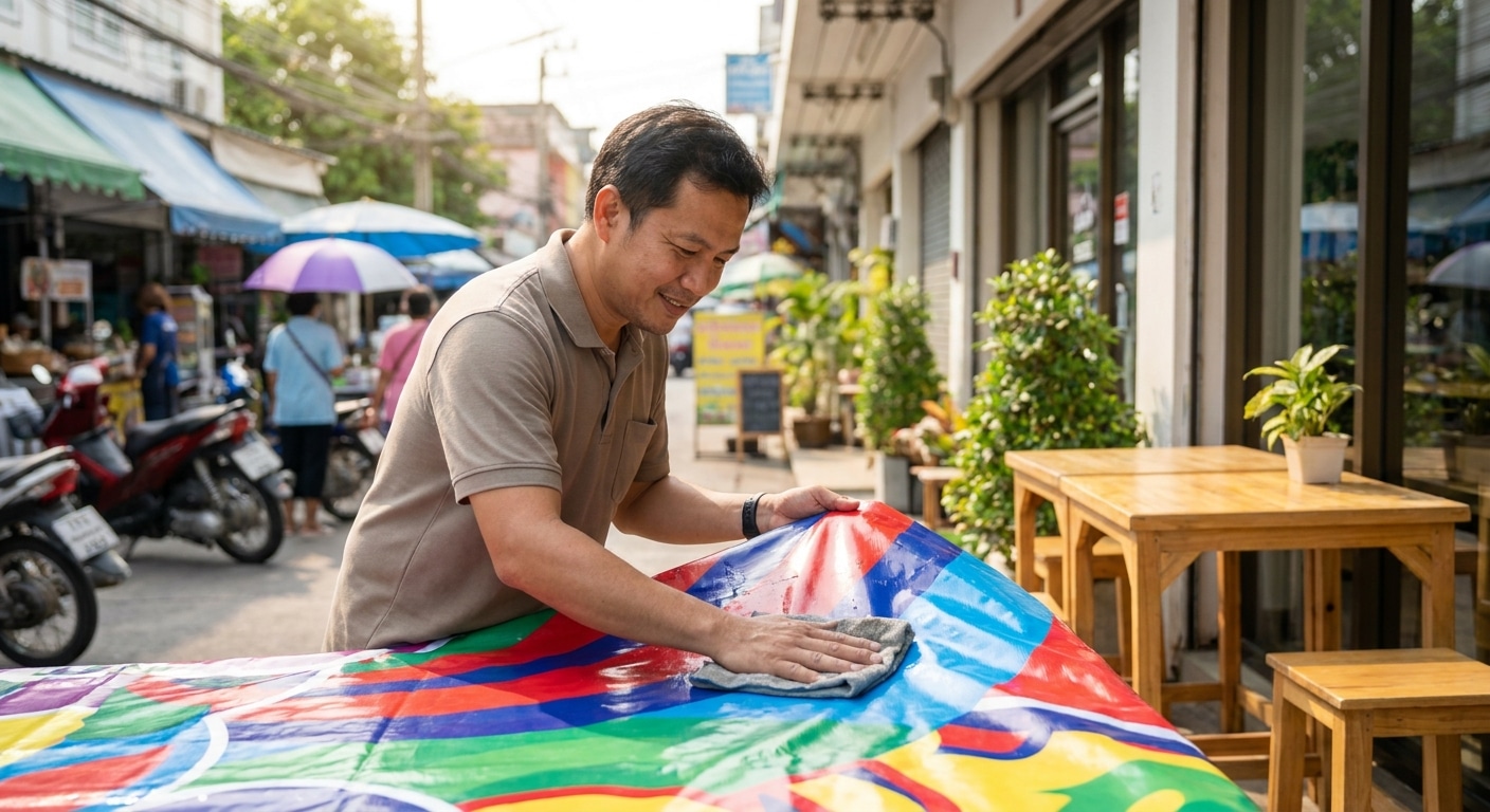 วิธีดูแลป้ายไวนิลและป้ายหน้าร้านให้สีสด ทนแดด ไม่ซีดไว - vinyl-banner-maintenance-tips