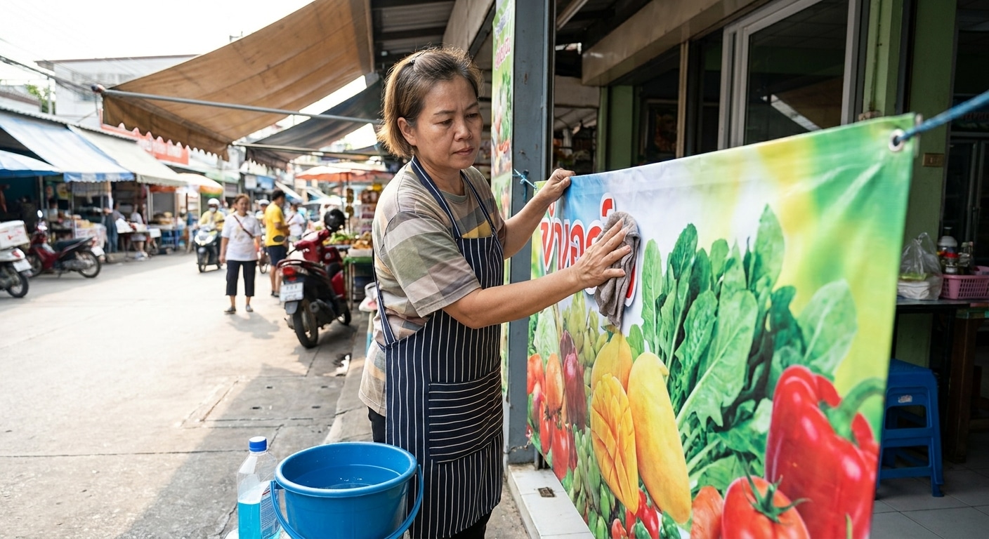 วิธีดูแลป้ายไวนิลหน้าร้านให้สีสด ทนแดดทนฝน ยืดอายุใช้งาน - vinyl-sign-maintenance-tips