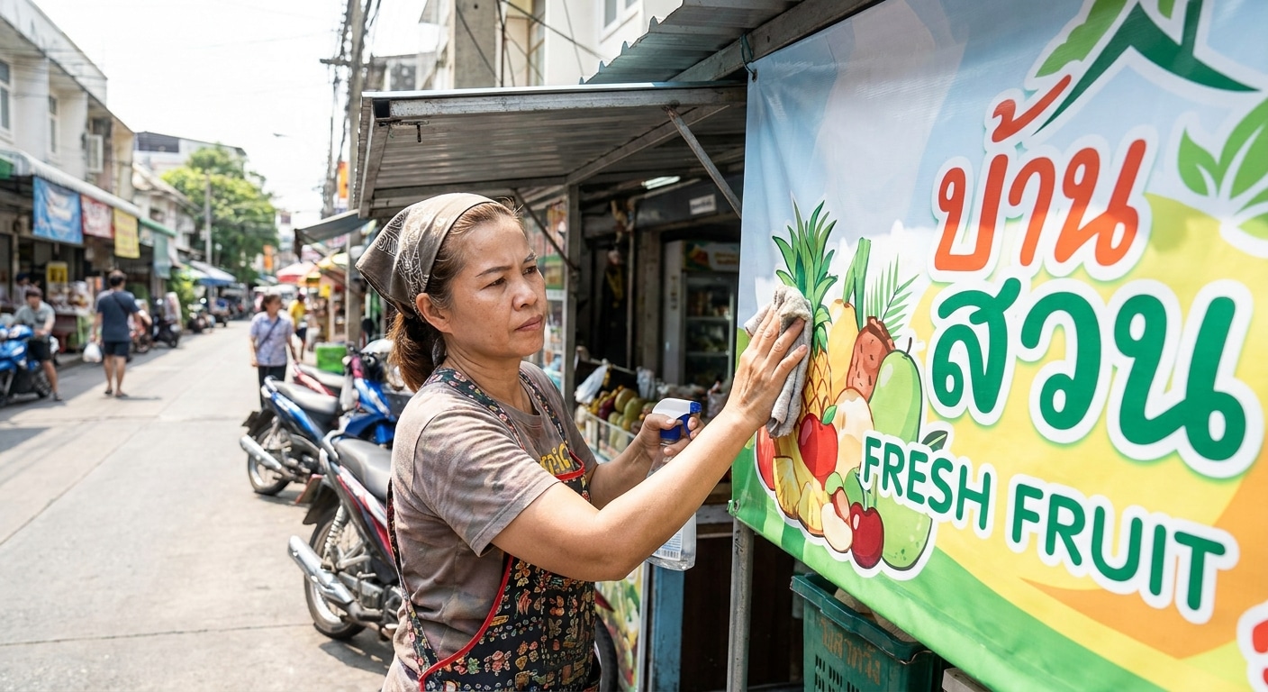 วิธีดูแลป้ายไวนิลและสติ๊กเกอร์หน้าร้านให้สีสด ทนแดดทนฝน - vinyl-sticker-signage-maintenance