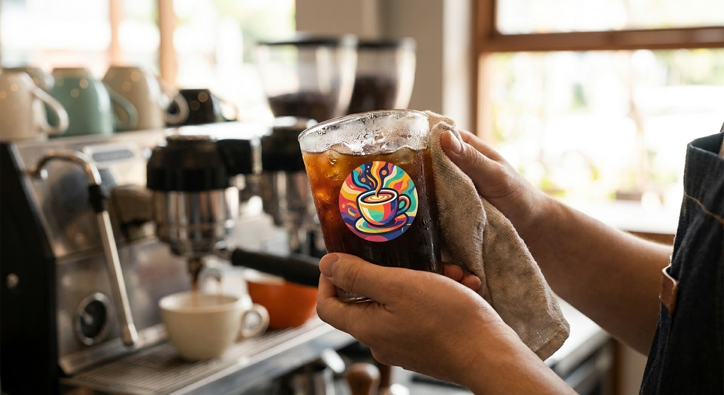 วิธีเลือกสติ๊กเกอร์ติดแก้วกาแฟ แช่น้ำแล้วไม่ลอกร่อน - waterproof-coffee-cup-sticker-guide